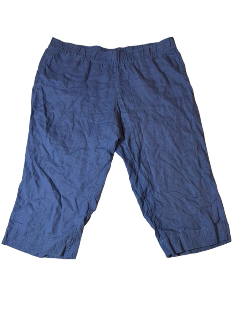 Pure Jill 100% Linen Cropped Pants Blue Elastic Waist Pull On Coastal Lagenlook